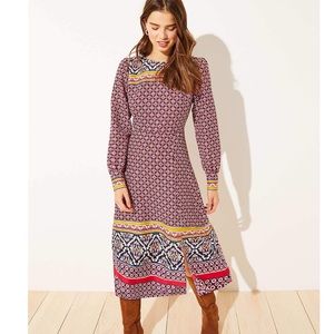 Loft printed midi dress long sleeve mosaic border